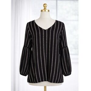 Garnet Hill Luxe Organic Cotton Knit Top Black White Striped Women's Size 6